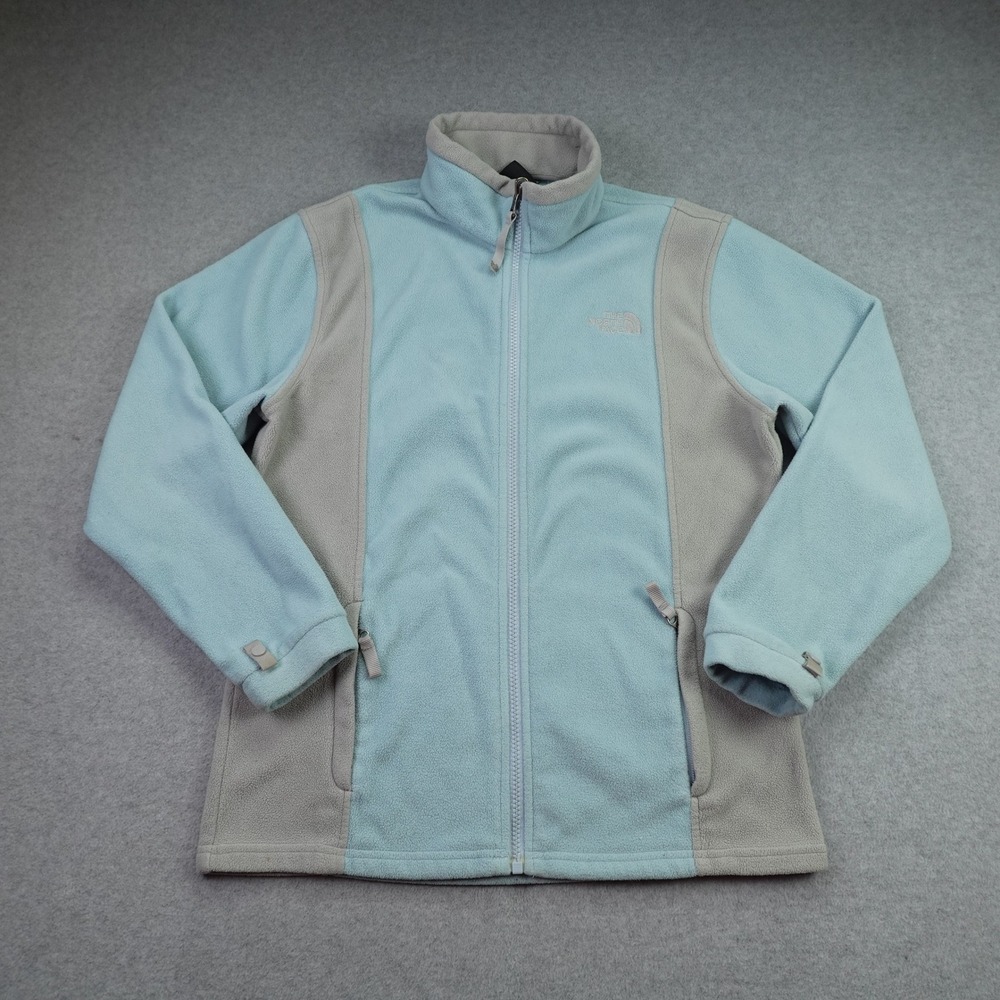 The North Face Jacket Girls L Blue Gray Colorblock Fleece Full Zip Outdoor